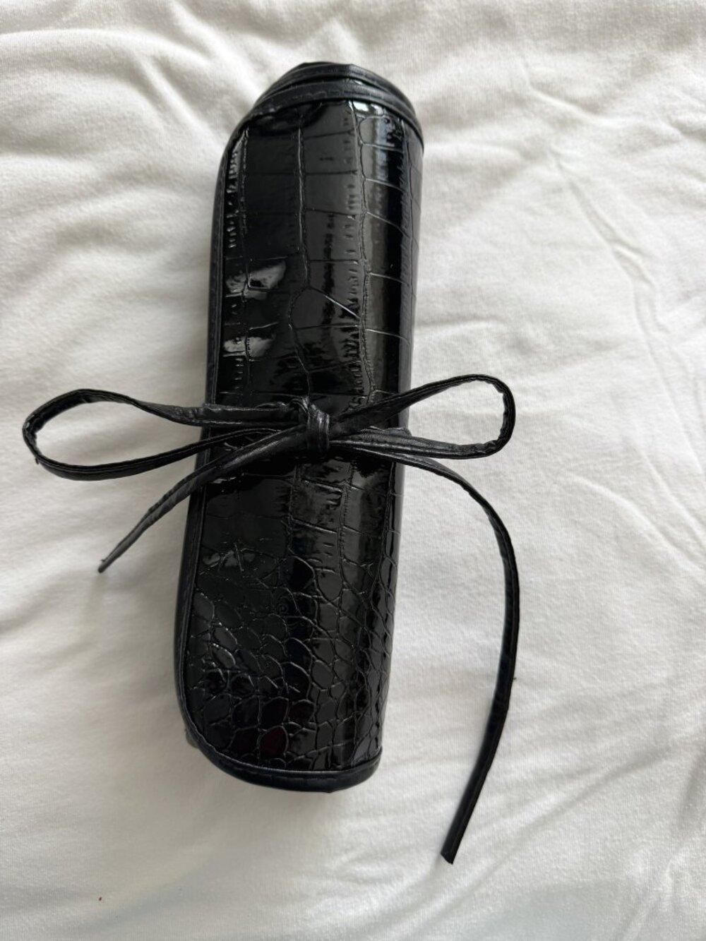 Black Faux Croc Makeup Brush Roll Organizer Case